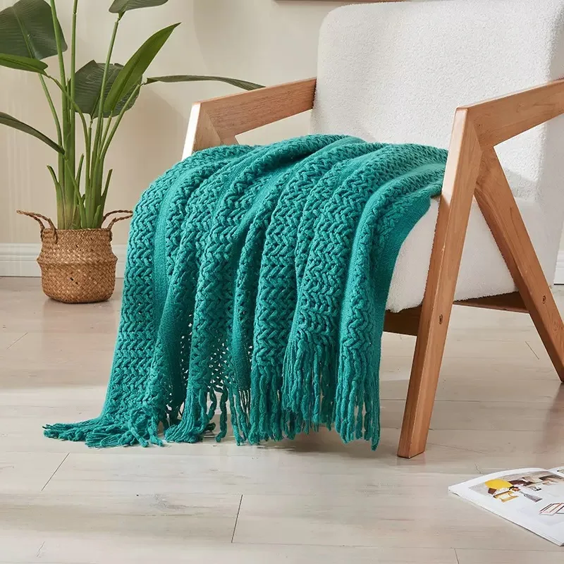 Custom Acrylic Knitted Throw Blanket European American Style Lightweight Four Seasons Use Airplane Use Non-Toxic Anti-Pilling