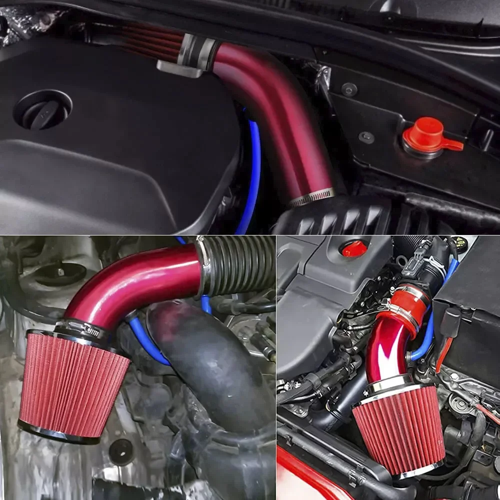 Universal Car Racing Cold Air Intake System Turbo Induction Pipe Tube Kit Red Cone Air Filter Inlet for Enhanced Performance