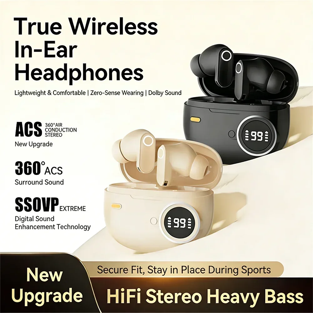 Bluetooth 5.4 Headphones True Wireless In-ear Long Noise Red