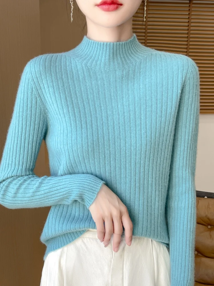 Thiened Semi-High Collar Women's Knitted Sweater Autumn Winter Warm Slimming Base Layer irt Soft And Comfortable Faion
