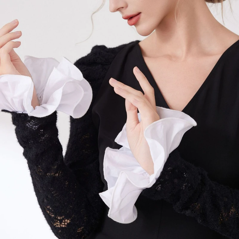 بلوزة نسائية ذات لون سادة قابلة للفصل وياقة وهمية، نصف قمصان، إكسسوارات سترة للفتيات، ياقة طية صدر السترة أنيقة مكشكشة