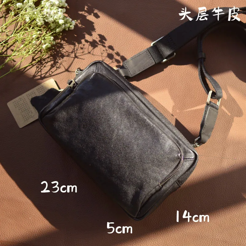 AETOO Leather crossbody bag men's casual fashion single shoulder bun head layer plant tanned cow leather multi-functional handba