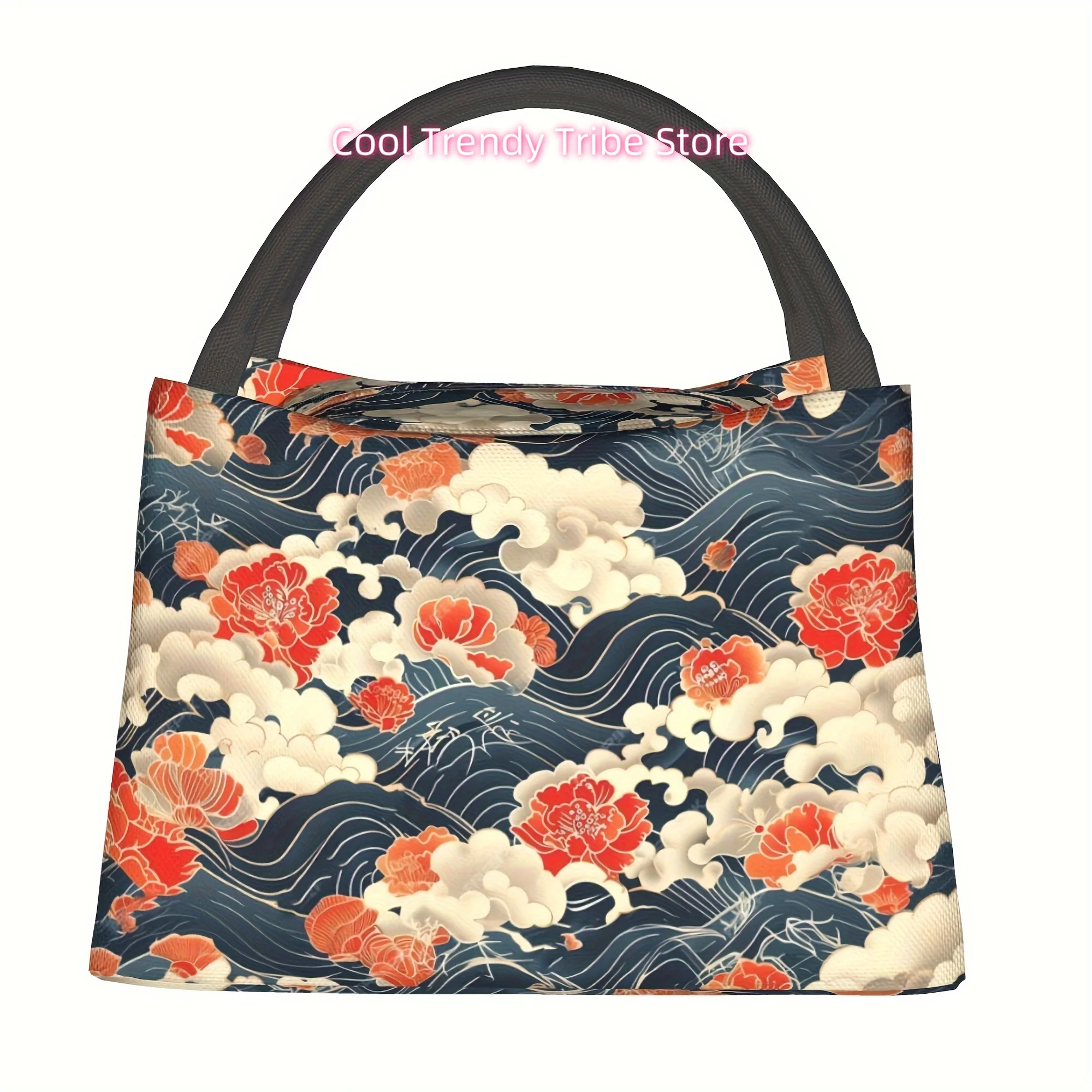 Floral Waves Insulated Lunch Bag: Handwashable, Reusable, and Perfect for Beaches and Hikes