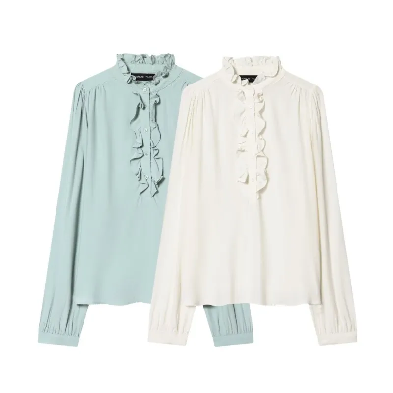 

Женская блузка с воротником-рюшами, весна 2026, новая модная элегантная блузка с длинным рукавом, повседневный женский базовый топ