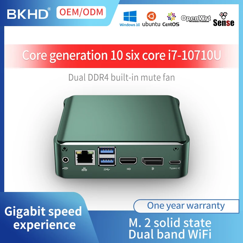 Fanless Mini PC Pfsense BKHD Fenster 10 Core i7-10510U I5-10210U 2 * DDR4 M.2 Nuc Linux Barebone mini-computer Typ-C 4K 60Hz