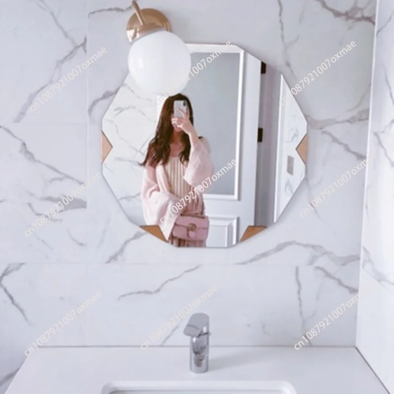 Polygon Bathroom Mirror Nordic Modern Simple Brass Wall-mounted Decorative Mirror Bathroom Toilet Wrought Iron Mirror