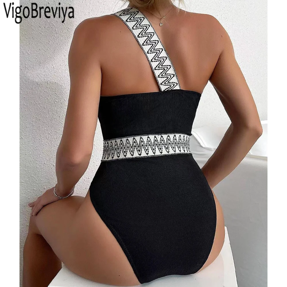 VigoBeviya 2025 Sexy Solid One Shoulder Swimwear Women Hollow Push Up One Piece Swimsuit Monokini Summer Backless Bathing Suit