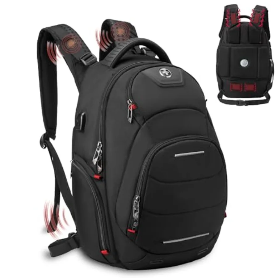 حقيبة ظهر للكمبيوتر المحمول بتصميم Swissdigital للرجال والنساء تناسب حقيبة كمبيوتر مقاس 15.6 بوصة مع منفذ شحن USB مريح واهتزاز #1