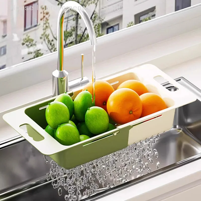 Kitchen Scalable Over Sink Expandable Slim Drain Basket Multifunctional Caddy Non Perforated Drain Holder