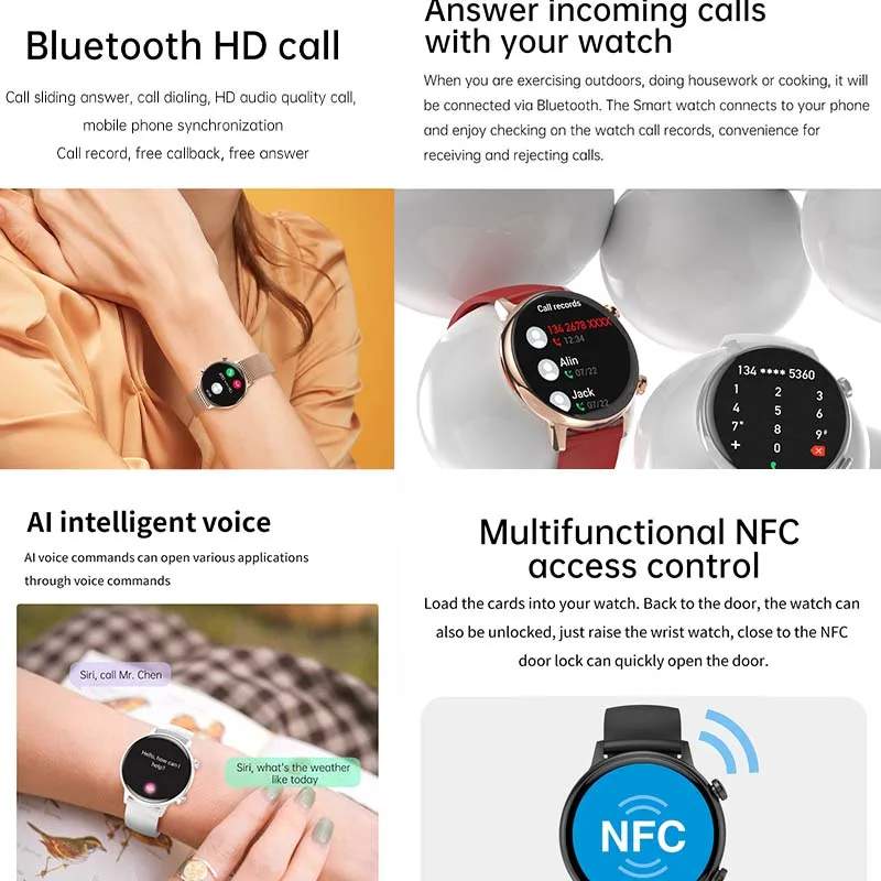 New Women's Smartwatch 2025 18MM 1.1inch AMOLED HD Screen NFC Bluetooth Call Waterproof Women Smartwatch For Android IOS Xiaomi