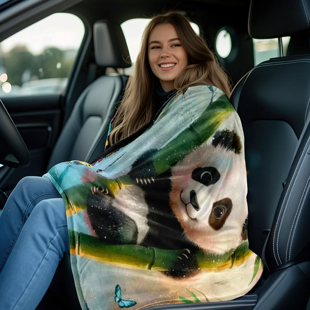 Panda holding bamboo butterfly background cute animal flannel blanket soft cozy children's blanket gift for kids nursery decor
