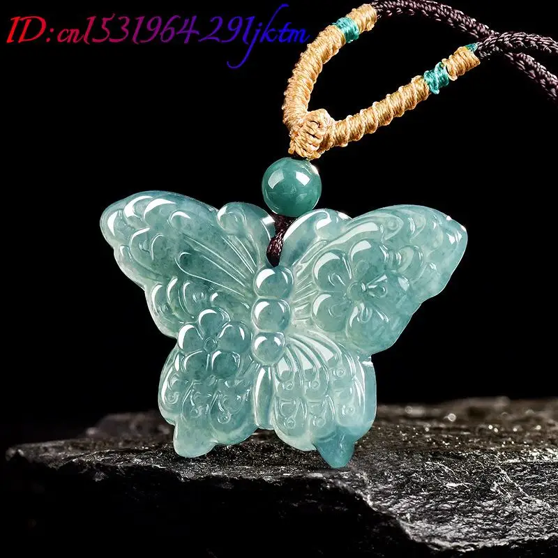 Natural Burmese Jadeite Butterfly Pendant Necklace Luxury Accessories Gemstone Real Jade Fashion Vintage Gifts for Women