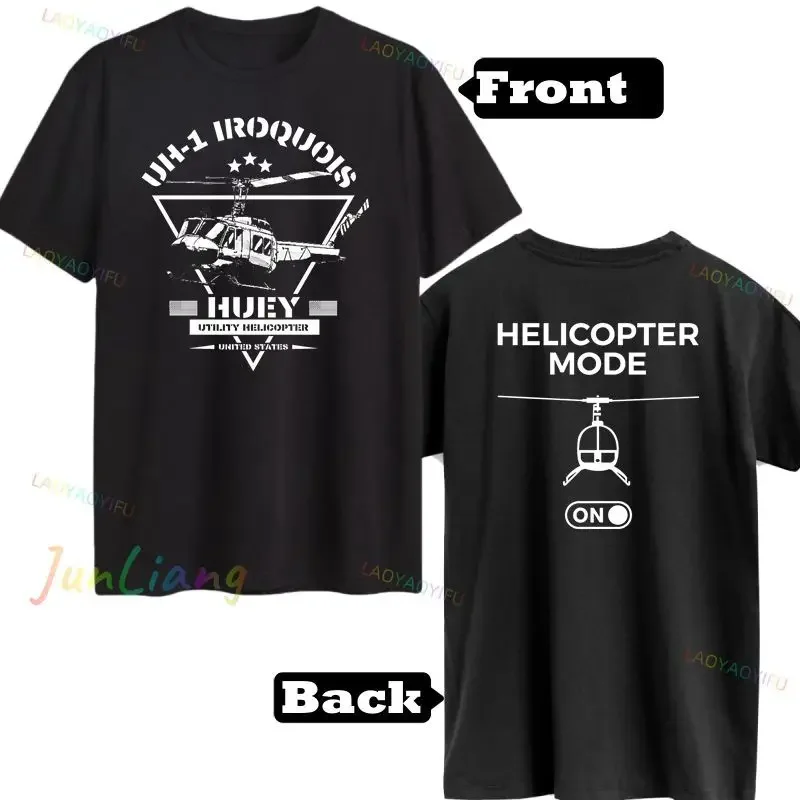 UH-1 IROQUOIS Fighter Oversized Short sleeve casual O-collar comfortable breathable men's front back T-shirt size XS-4XL