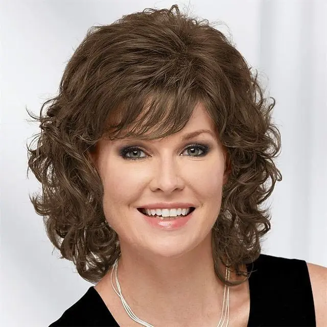 

Brown Short Curly Wavy Heat Resistant Hair Synthetic Women Daily Use Wigs