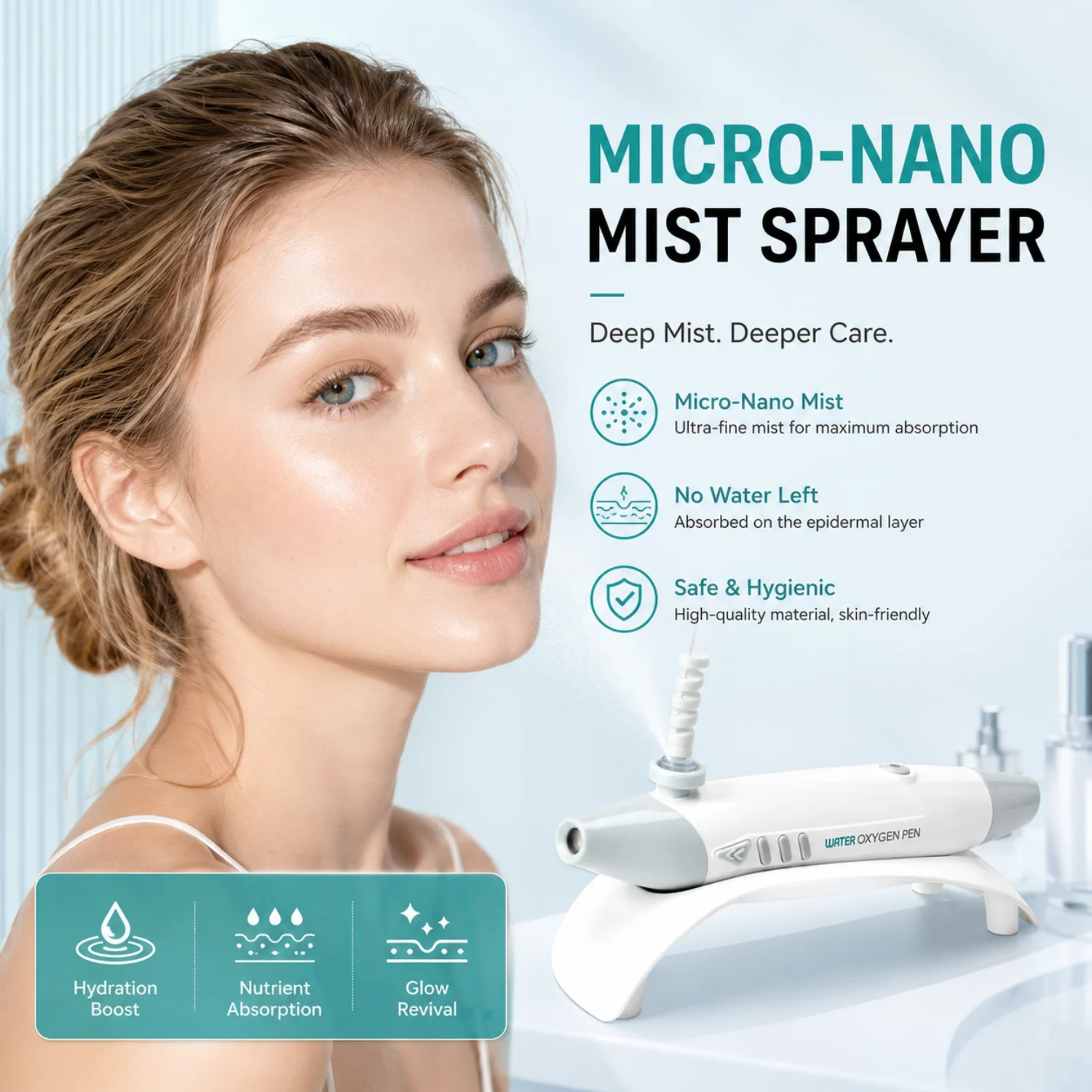 Water Oxygen Micro-Nano Sprayer 85Kpa High Pressure Facial Mist Sprayer Deep Hydration Pore Cleansing Skin Care Beauty Device