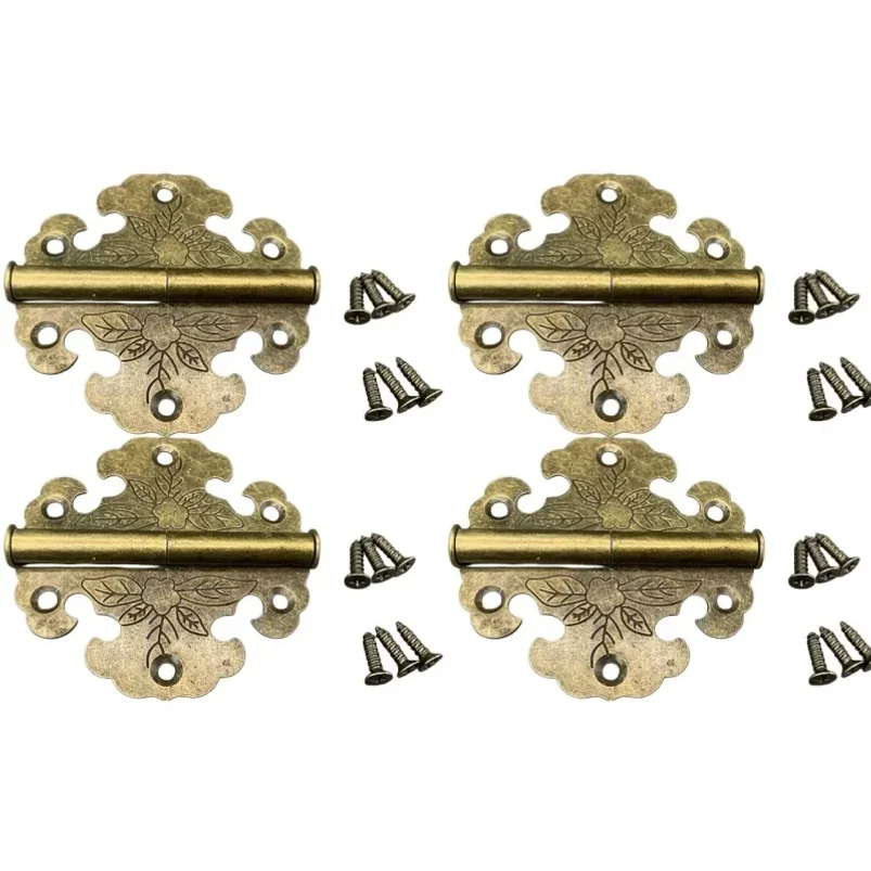 4PCS Copper Antique Iron Sheet Hinge Old Style Outer Hinge Wardrobe Camphor Wood Box Furniture Outer Copper Hinge Bronze