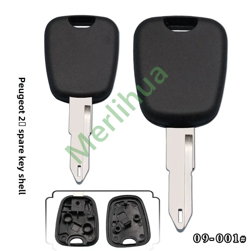 FOR Peugeot 206 Replacement Secondary Key Shell Straight Key Blank With Rubber Handle Chip Groove Uncut Car Key Fob Housing