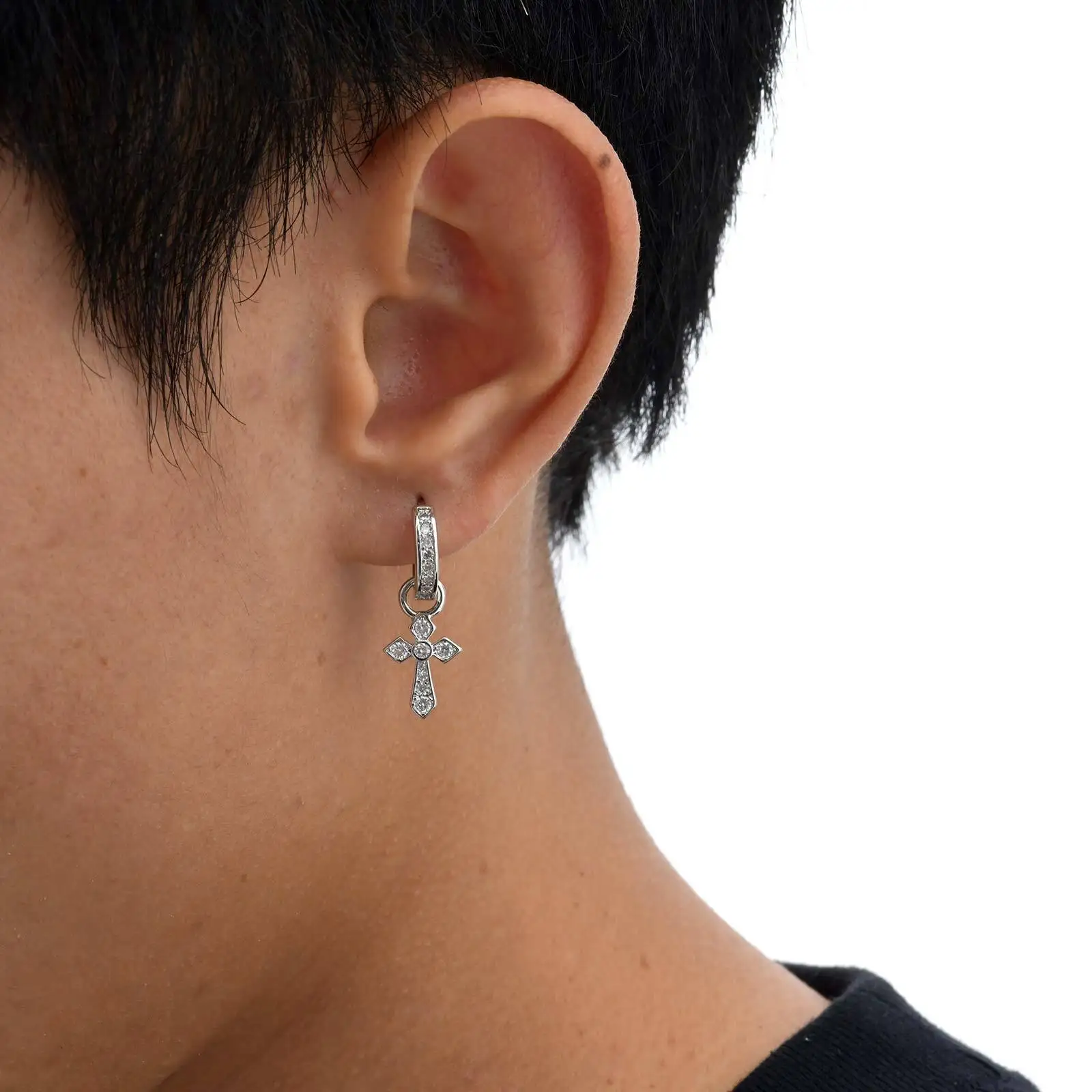 Punk Cross Earring for Men Boys,Hiphop Cross Charm Hoop Earring 