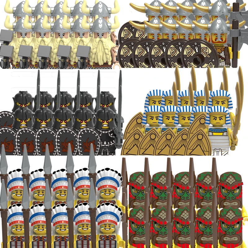 

10pcs Medieval Military Building Blocks Age Warfare Sodiers Figures Armor Helmet Weapons Egyptian Viking Warrior Bricks Toys