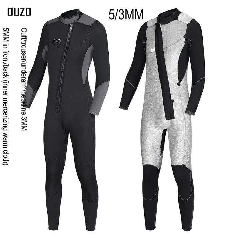 5/3 MM Neoprene Scuba Spearfishing UnderWater Hunting Diving Suit Keep Warm Surfing Front Zip Snorkeling Kayaking Swim WetSuit