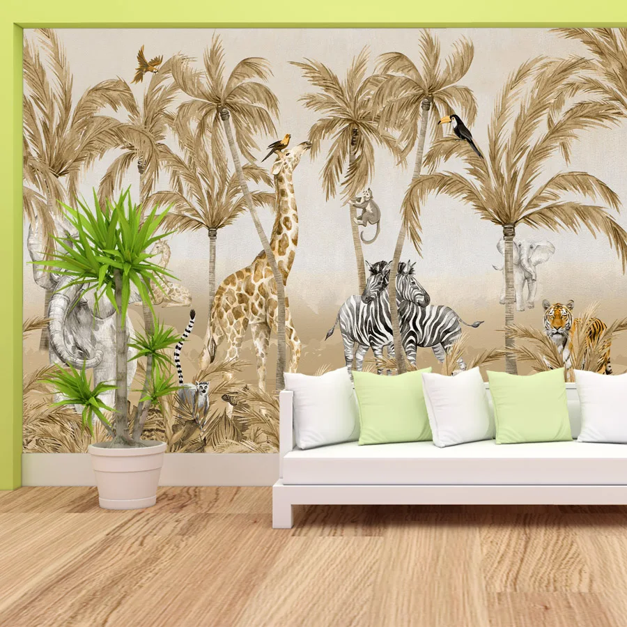 Peel and Stick Accept Forest Wallpapers for Living Room Bedroom Walls Cartoon Kids Safari Animal TV Wall Papers Home Decor Panel