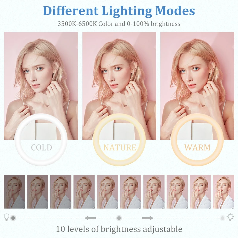 Photo LED Ring Light 26cm Selfie Ring Lamp with Tripod Phone Clip Dimmable RGB Video Fill Light of YouTubeMakeup Video Streaming