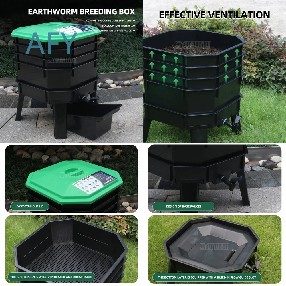 Kitchen Composting Bin for Organic Waste Fermentation Soil Fertilizer Earthworm Farming Eco Friendly Garden Compost System