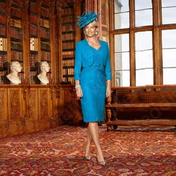 Vestido de encaje largo para madre de la novia, traje azul encantador de dos piezas con chaqueta para fiesta, 2024 en oferta