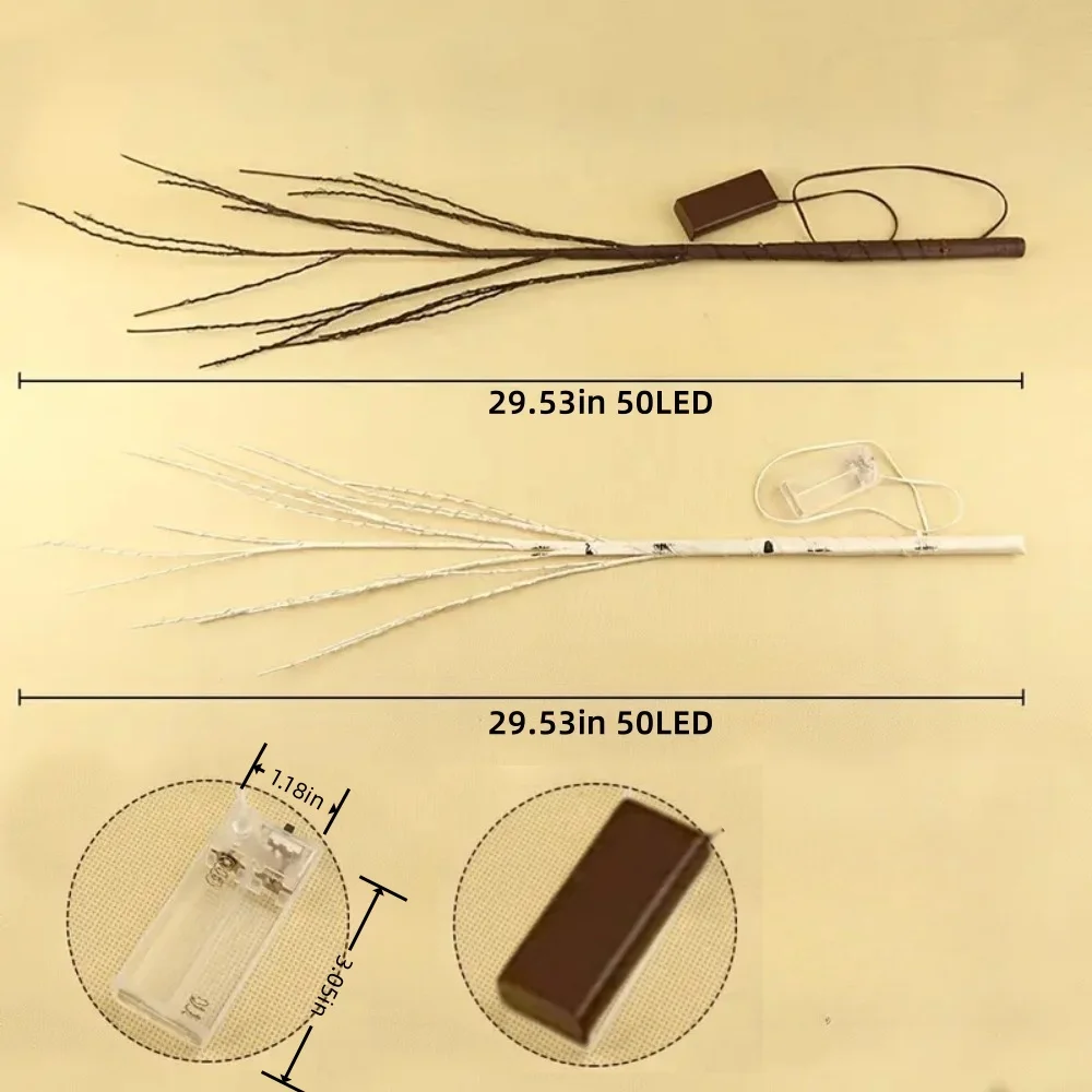 1 قطعة 50LED عيد الميلاد الأسلاك النحاسية ضوء فرع البتولا ، متوفر باللون الأبيض والبني ، يستخدم لغرفة المعيشة وغرفة النوم وديكور الحفلات
