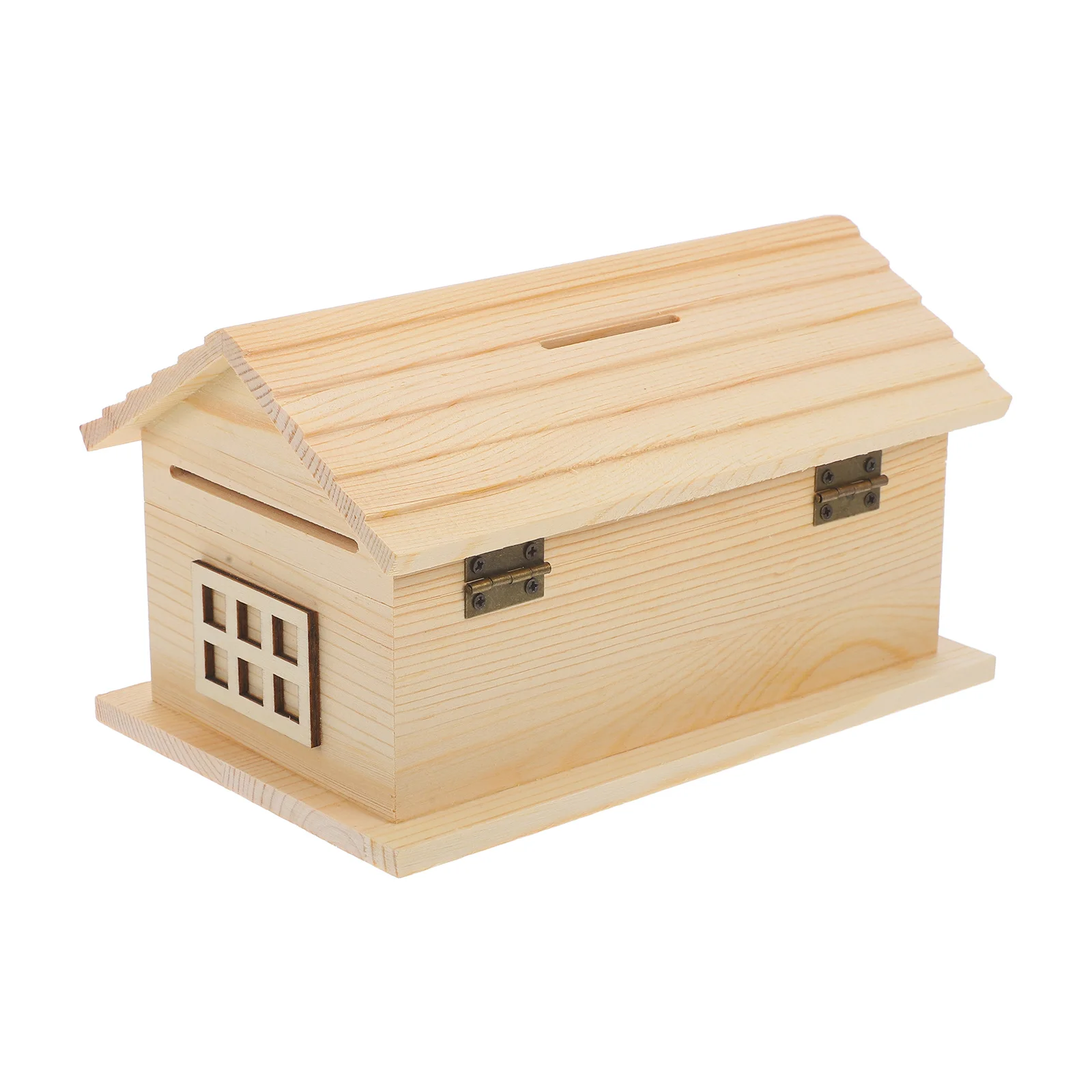 Wooden House DIY Unfinished Coin Bank Kids Saving Box Wooden Piggy Bank Money Storage Decor Wood House Children Coin Box