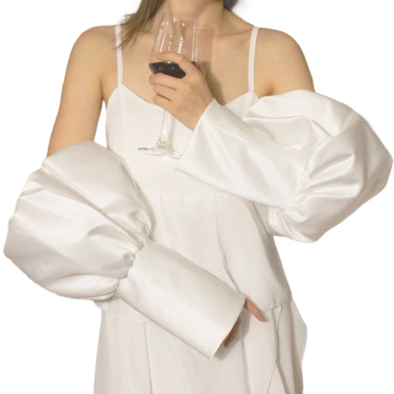 

Gorgeously Women White Arm Sleeve Wedding Party Bride Gloves Long Arm Cover