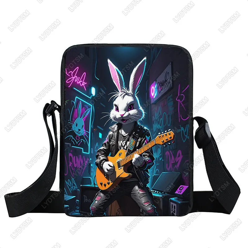 Rock Bunny Print Crossbody Bag Student Handbags Women Men Hip Hop Shoulder Bag Phone Holder Portable Storage Bags Gift