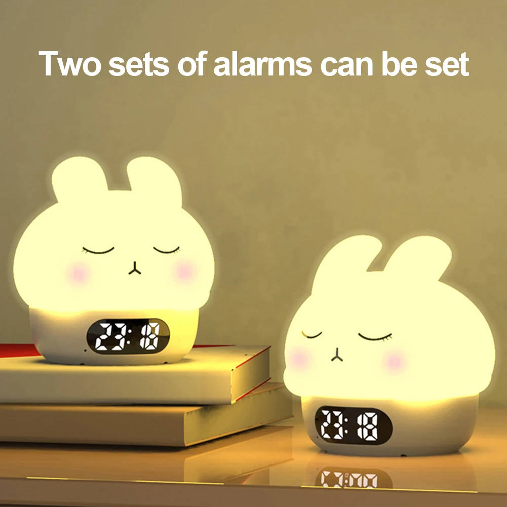 Cute Bunny Night Light Digital Alarm Clock Electronic Desk Clock Bedrooms Timer Bedside Table Clock For Kids Small Room Decor