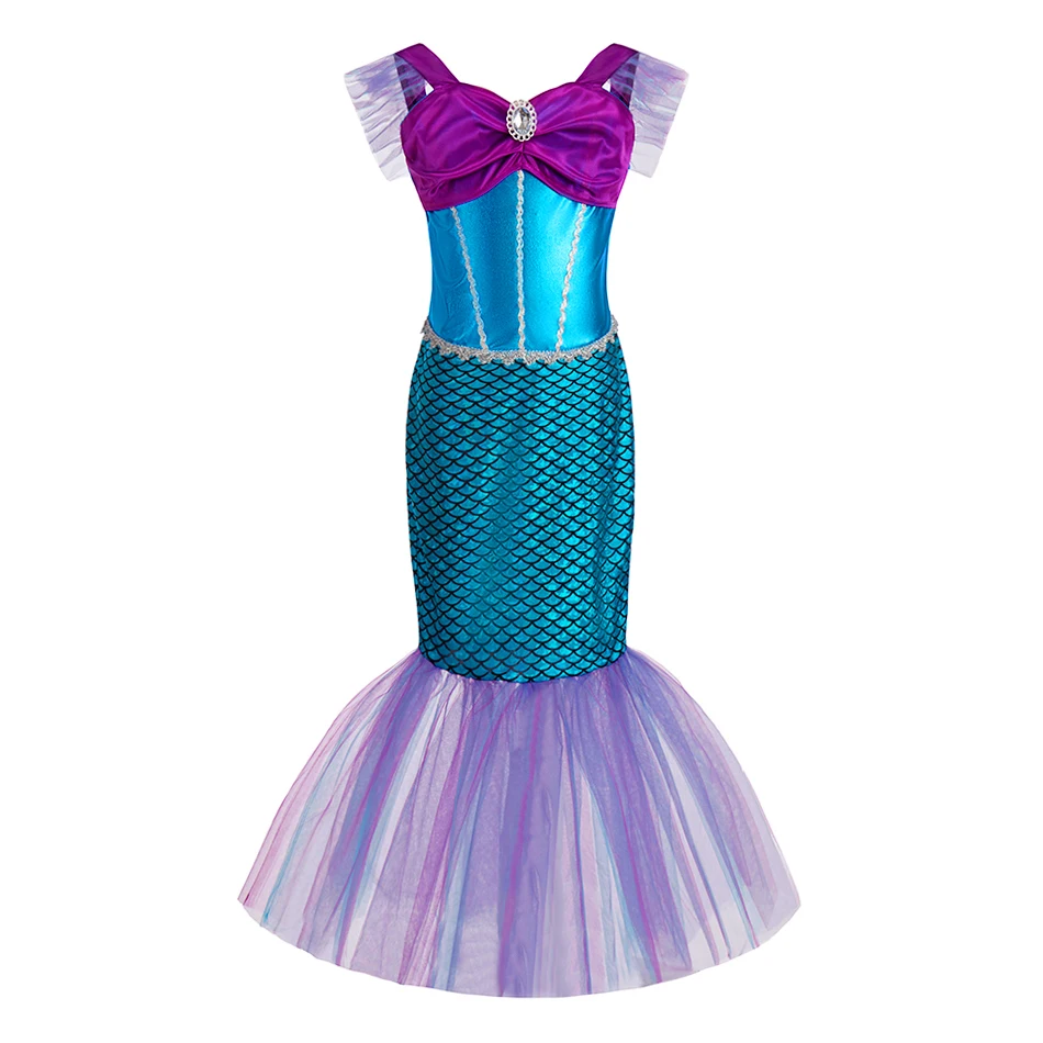 Kids Princess Clothing Summer Ruffles Cosplay Dresses Little Girls Ariel Mermaid Pageant Halloween Fancy Carnival Straps Costume