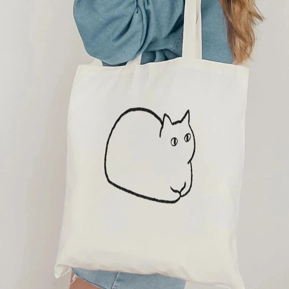 Minimalist Cat Line Art Canvas Tote Bag, Reusable Shoulder Bag with Cute Silhouette Design, Great for Cat Lovers & Everyday Use
