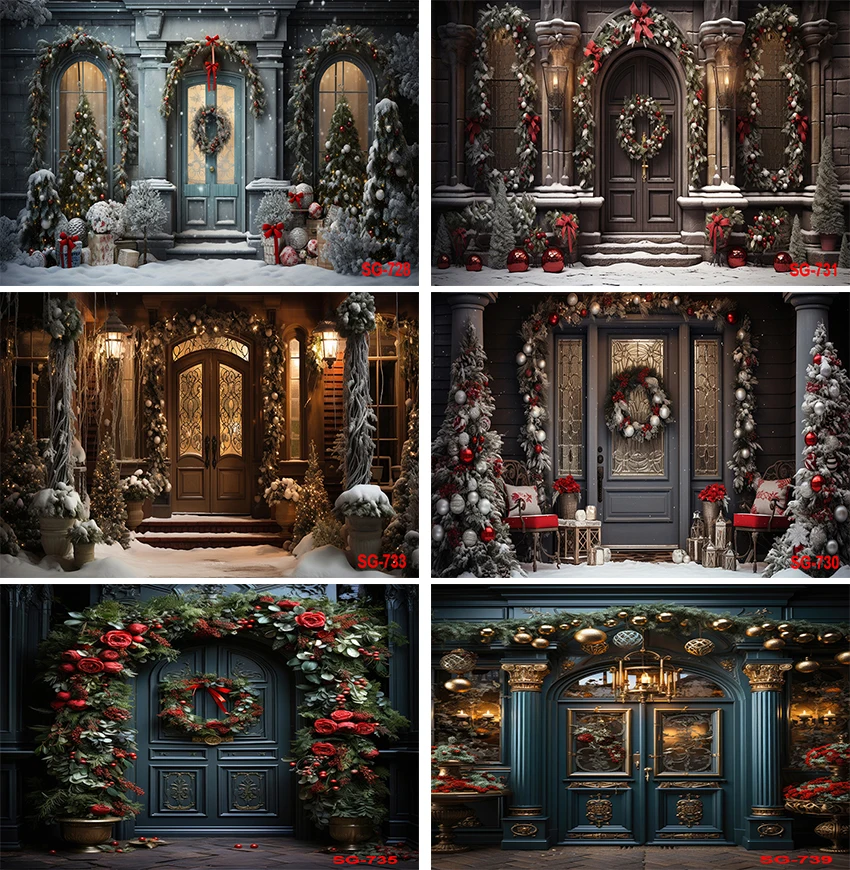 

Merry Christmas Photography Background Vintage Wooden Door Xmas Kid Holiday Party Photo Shoot Background Studio Photocall