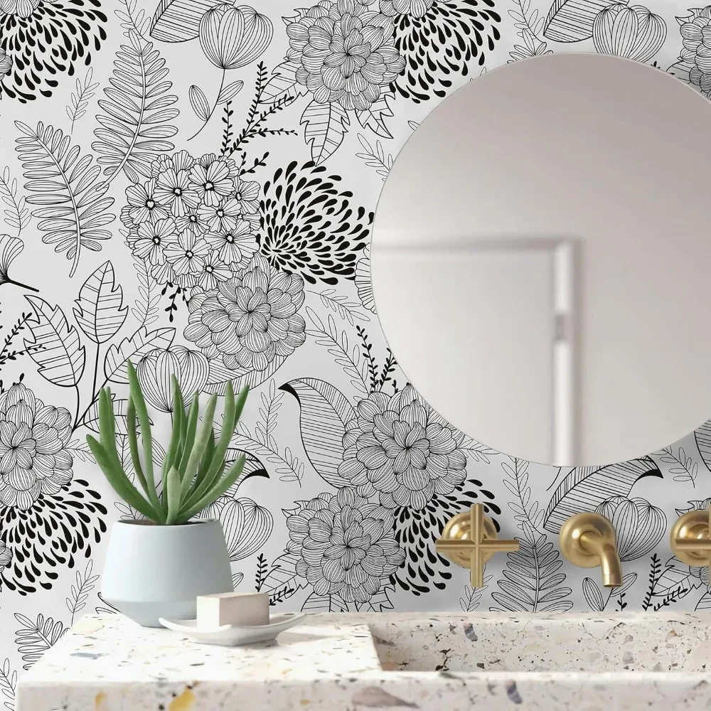 ورق جدران قابل للتقشير واللصق على شكل أوراق زهور بوهو عتيقة لخزائن وأدراج الحمام، مقاس كبير، نمط ورق اتصال