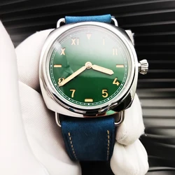 6 Colors 17Jewels 6497 Manual Mechanical Watch 45mm Green No Logo Dial Luminous Manual Winding Watch Men's Watch Leather