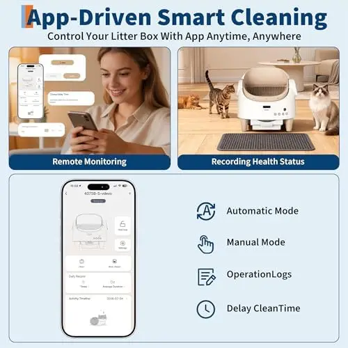 Automatic Self Cleaning Cat Litter Box - Open Top Smart Cat Litter Box with App Control, 15-Layer Safety Sensors