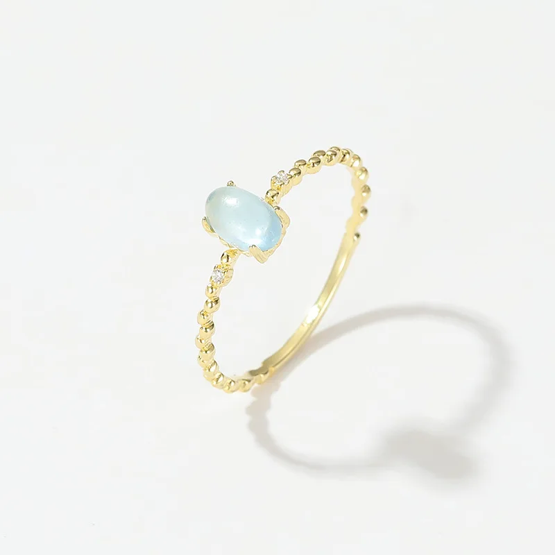 Japanese agete style 925 silver plating K gold natural aquamarine fresh elegant summer sea blue ring