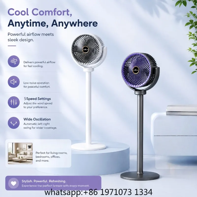 Modern 2-in-1 Floor Desk Air Circulator Fan 5 Speeds Powerful Airflow Portable USB Pedestal Fan for Home Bedroom Office