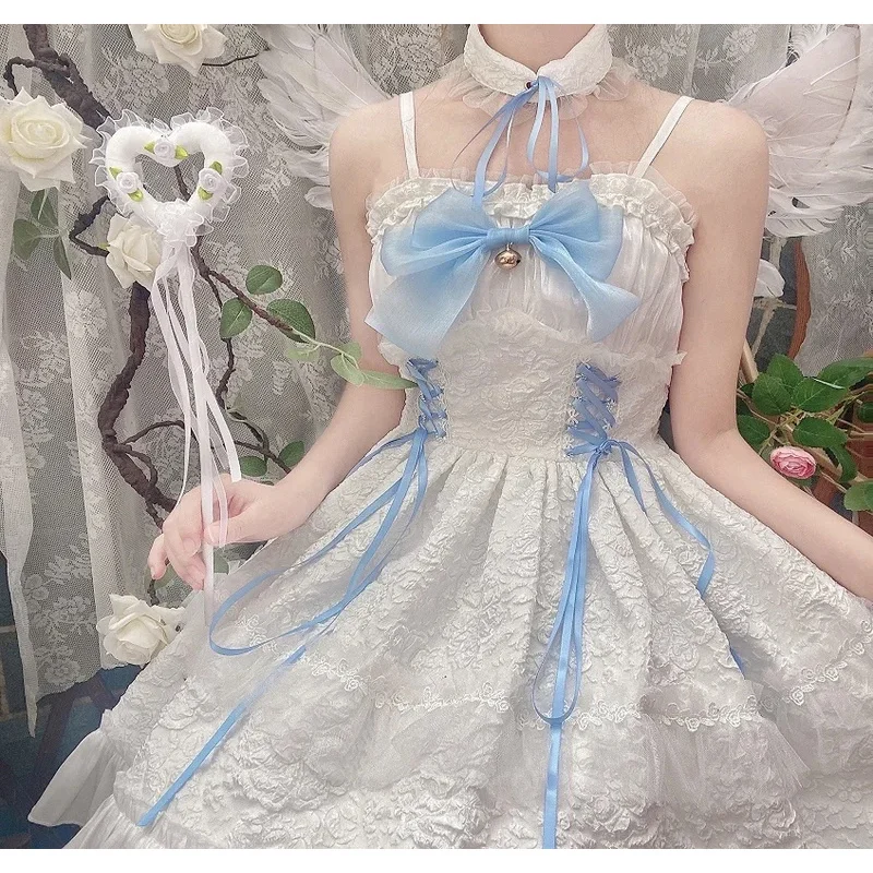 DY20 마녀 소녀 마법 변환 드레스 화이트 엔젤 악마 블랙 레이스 업 보우 Unifrom 로리타 악마 천사 코스프레 할로윈 Costu