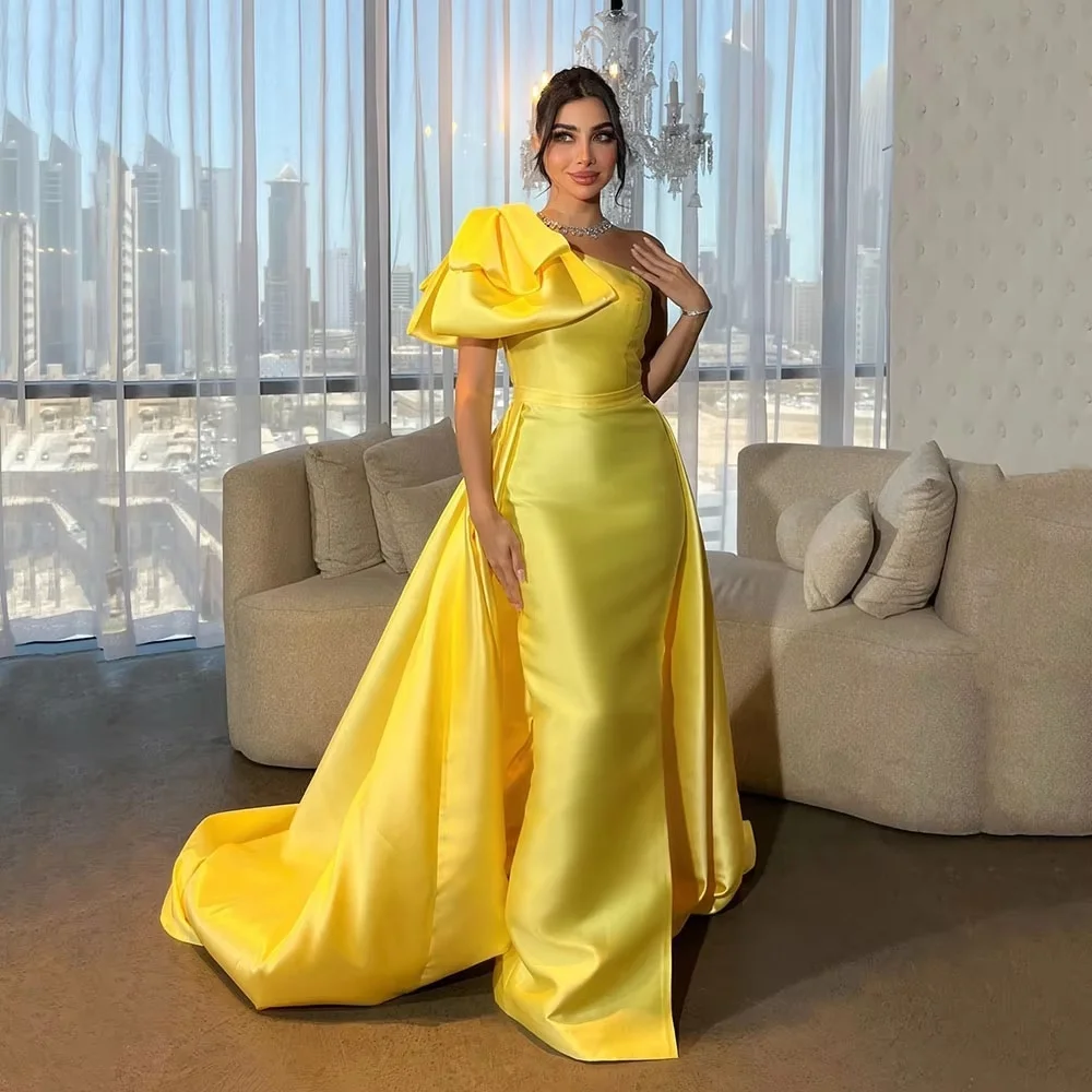 Customized Evening Dress Gorgeous One Shoulder Prom Dresses Ruched Formal Occasion Shining Bow Ruffles Party Gown Robe Soiree