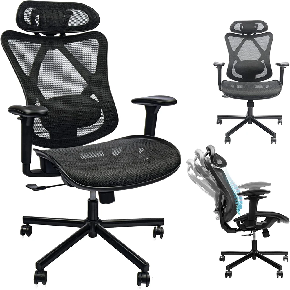 

Mesh Office Chair,Ergonomic Office Chairs with Wheels,Adjustable Lumbar Support,Armrest,Headrest-Tilt High Back Desk Chair with
