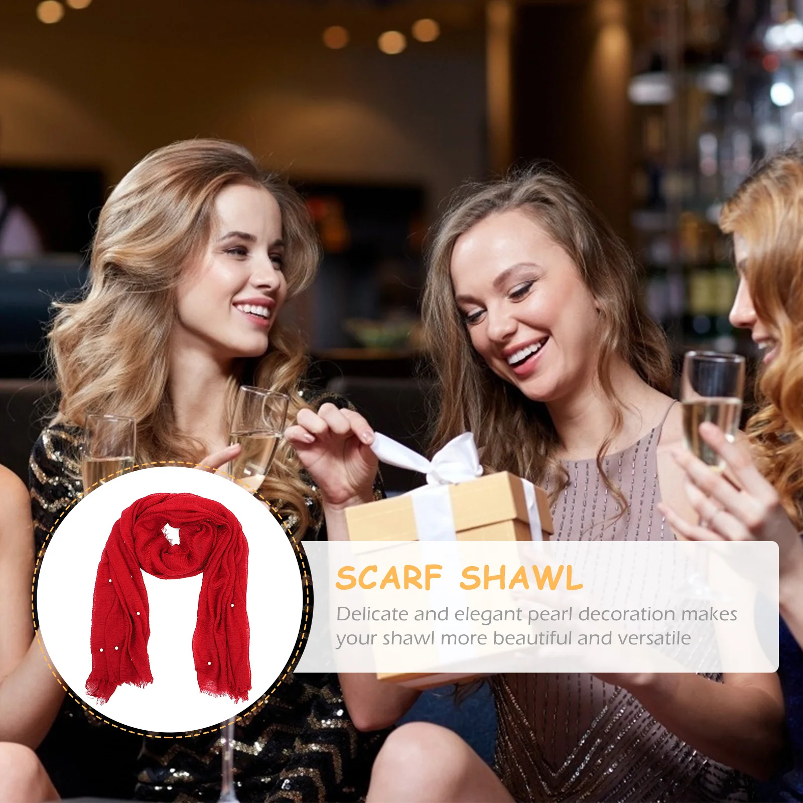 

1Pcs Delicate Pearl Decor Headscarf Comfortable Cotton Shawl Outdoor All-Match Women Lightweight Shawl Autumn Summer