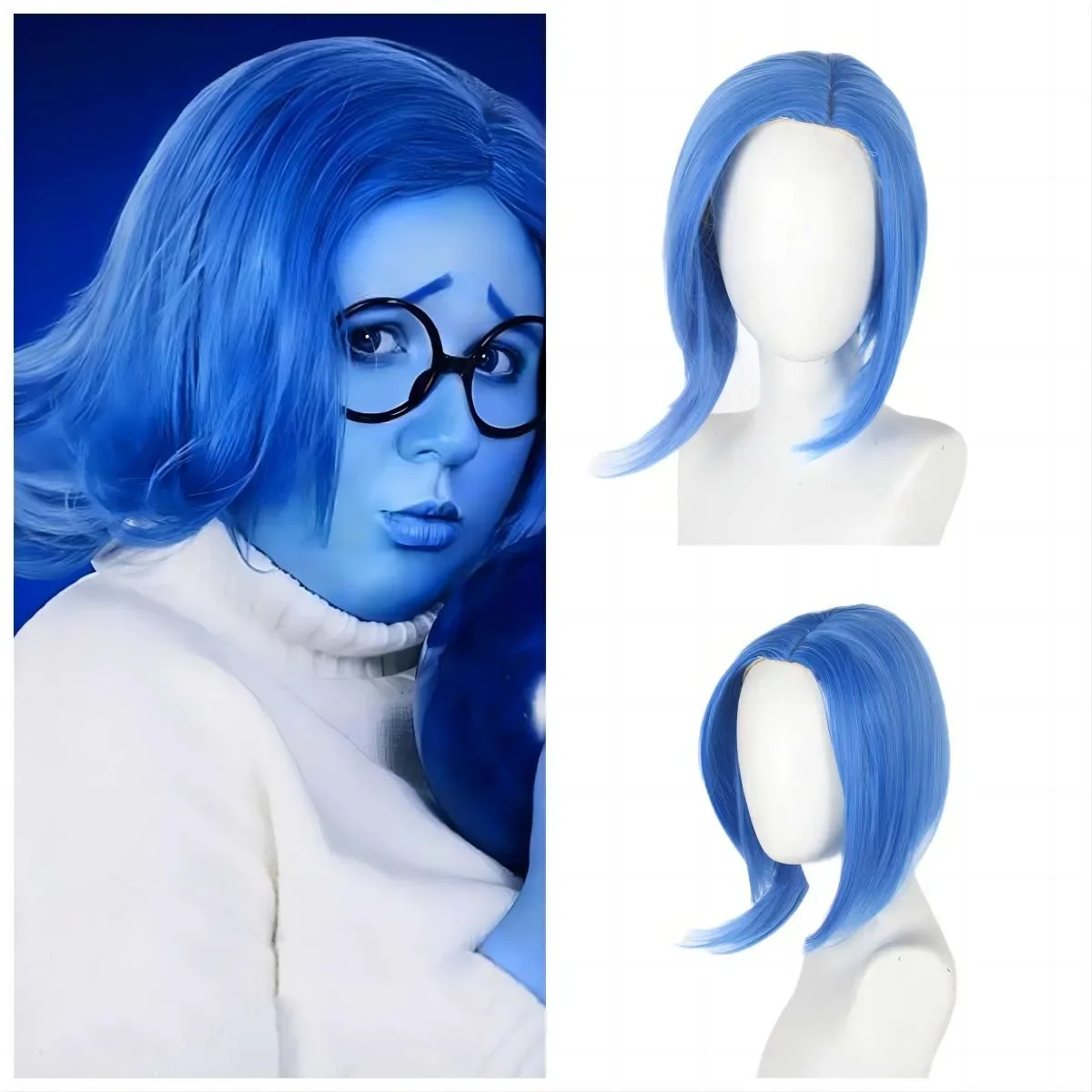 

Brainstorm Agent Team Sadness Youyou Happy Emotions Lele Realistic Scalp Treasure Blue Short Hair Halloween Costome Props Wig