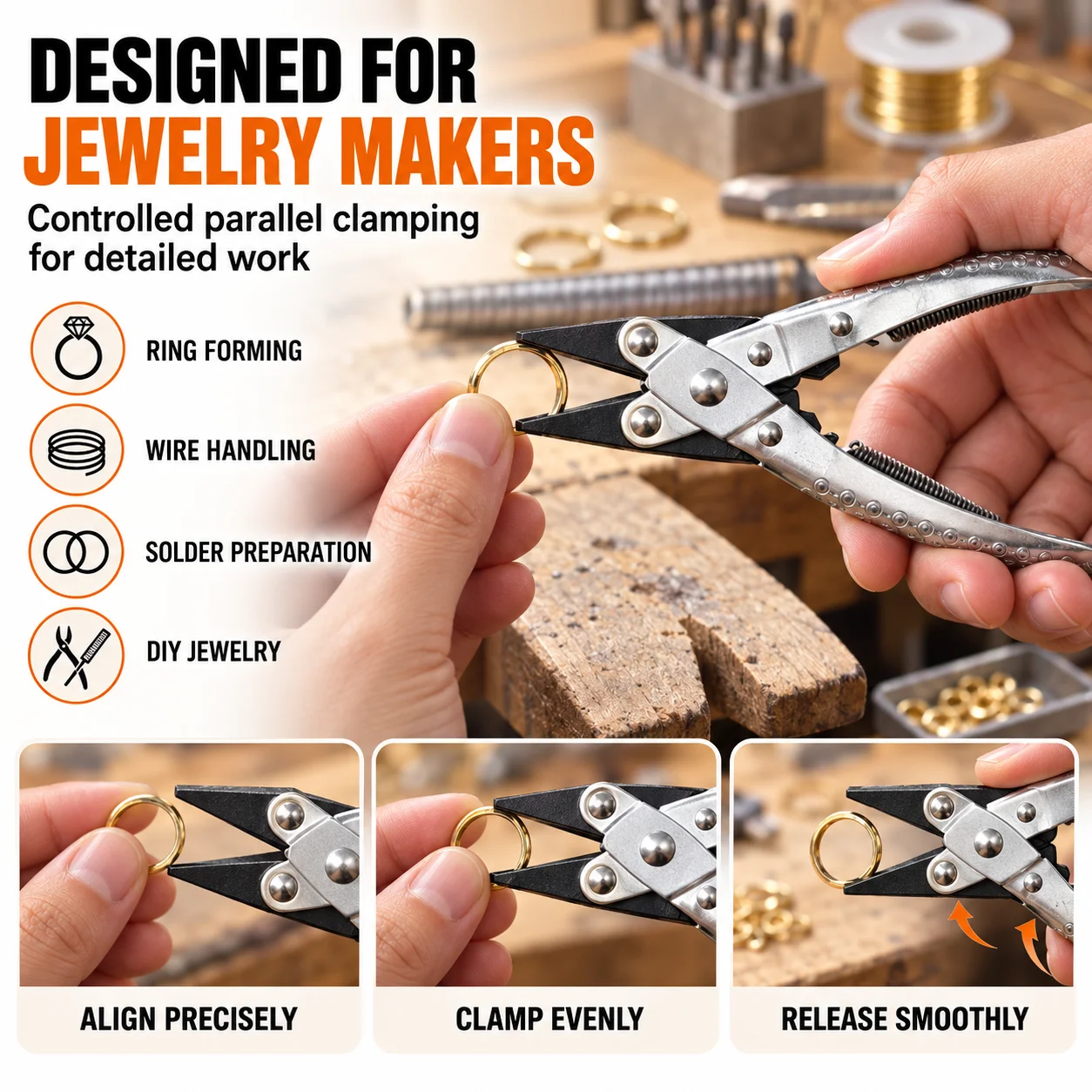 Parallel Pliers with Spring for Jewellery Clamping DIY Craft Carbon Steel Flat Sharp Round Nose Non-Slip Plier Jewelry Tools