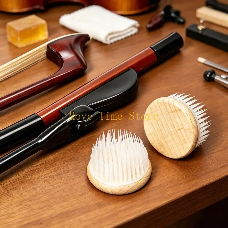 92ME Compact Violin Bows Care Brush with Beech Base and Soft Cloths