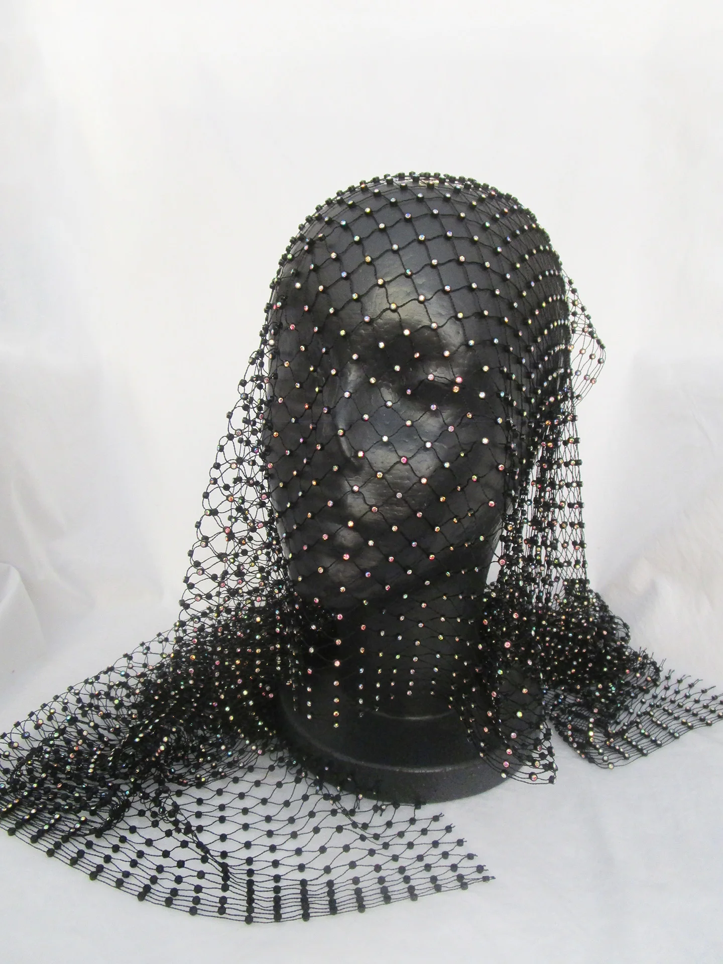 DIY Clear Crystal Fishnet Rhinestones Trim Mesh Fabric Shiny Glass for Bridal Veil Headdress – 90x15cm