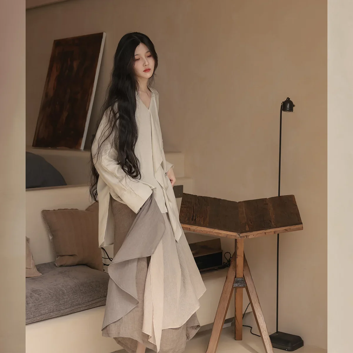 UMI MAO Chinese Clothing Fashion Spring Autumn Romantic Wave Yuppy Irregular Patchwork Plain Skirt Woman Femme Y2k